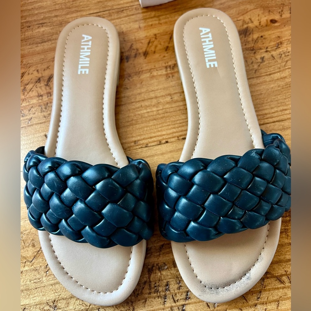 Women's Braided Slide Sandals in Teal